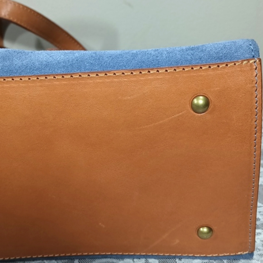 Sundance Made In Italy Suede Large Denim Tote Bag  Leather Straps - Picture 16 of 17